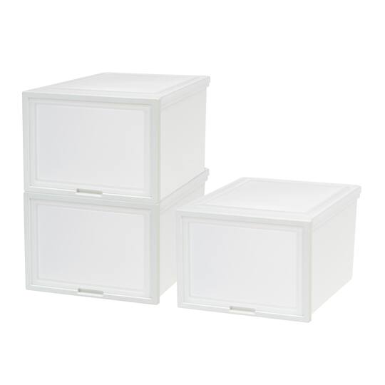 Iris® White Deep Box Chest With Sliding Door, 3 Pack